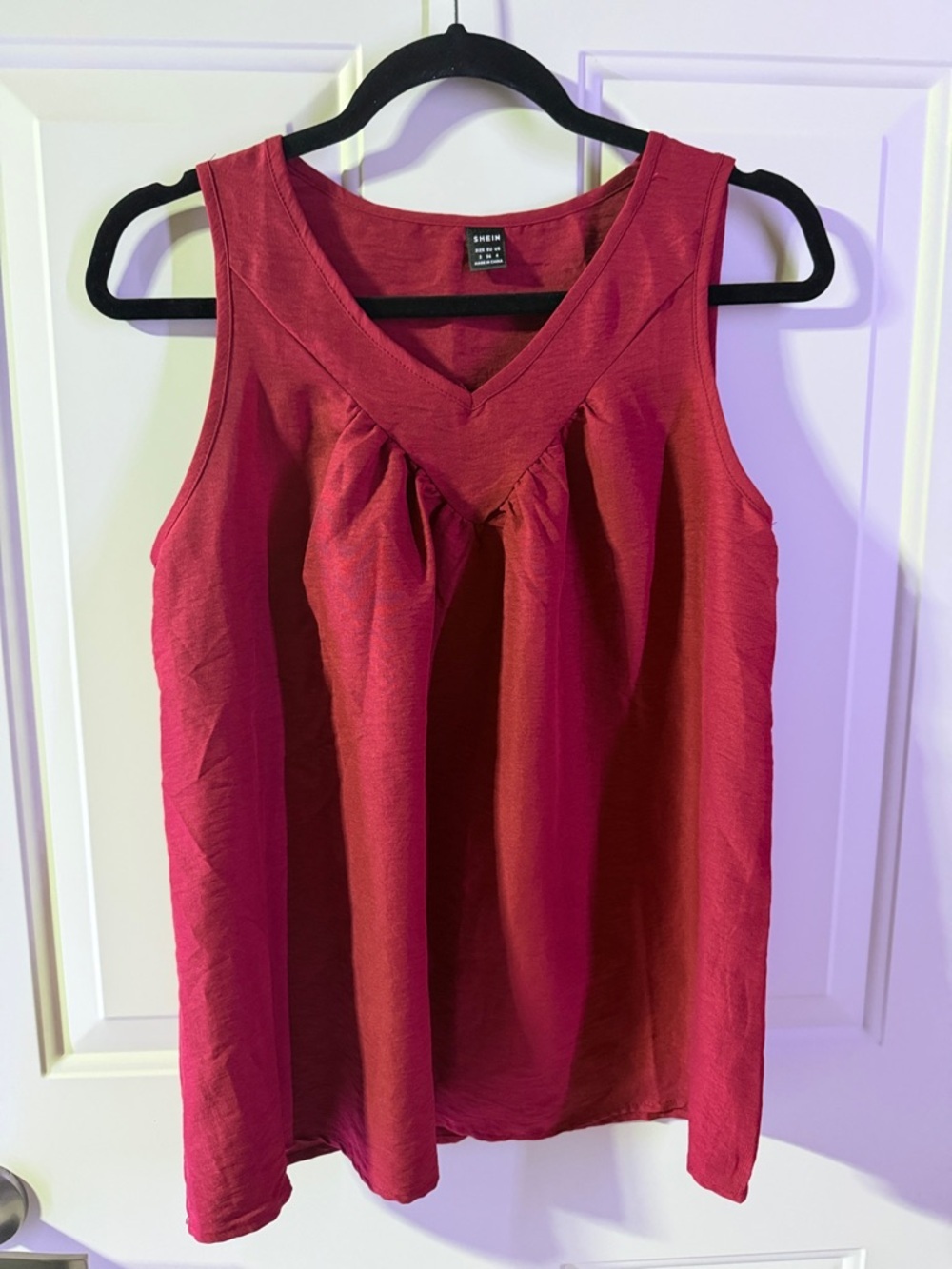 SHEIN Raspberry Red Gathered V-Neck tank - Picture 4 of 6